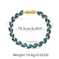 Golden leaf bracelet with marquise cut navy glass stones, 16.5cm length variant - Royal Blue Leaf Style (KB0374-2)