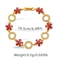 Elegant gold leaf bracelet with red crystals and diamond accents, 16.5cm length design - Red Flower Style (KB0379-1)