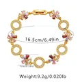 Golden bracelet featuring colorful glass flower charms and micro-paved crystal rings - Multi-color Flower Style (KB0379-5)