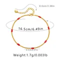 18K vergoldetes Messingarmband mit feinen roten 0,2 cm Perlen und Verlängerungskette - Rote Zylindrische Perlen (KB0367-1)