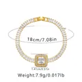 Luxury gold leaf bracelet with square zircon pendant and dimension markings - White Square Drill Pendant Style (KB0438-1)