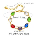 Elegant gold leaf bracelet featuring multi-colored oval glass stones with lobster clasp - Five-color Oval Drill Style (KB0456-2)