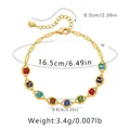 18K gold plated chain bracelet with multi-colored faceted beads and evil eye accents - Multi-color Faceted Bead Style (KB0345)