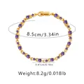 Elegant gold leaf bracelet with circular purple cubic zirconia and secure clasp closure - Purple Round Drill Buckle Style (KB0433-2)