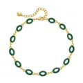 Vintage golden bracelet with dark green enamel oval links and adjustable lobster clasp - Green