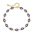 Golden bracelet with deep blue oval enamel charms and adjustable lobster clasp closure - Dark Blue