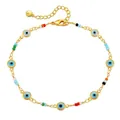 Bracelet de cheville mauvais œil avec perles colorées et chaîne plaquée or 18 carats - Or 18 carats