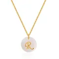 Collier en laiton plaqué or 18 carats avec pendentif en nacre et lettre R florale - Style Lettre R (KN0248-R) / 18K