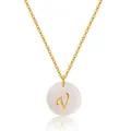 Collier en laiton plaqué or 18 carats avec pendentif en nacre et breloque lettre V - Style Lettre V (KN0248-V) / 18K