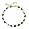 Bohemian gouden enkelbandje met diepgroene ovale emaille bedeltjes en verstelbare ketting - Groen (KA0189-4)