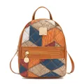 Mini multi-color patchwork backpack with textured faux leather and golden hardware - Brown