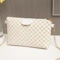 Sac bandoulière blanc à motif trèfle marron et chaîne dorée pour femme - Blanc