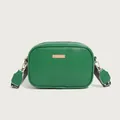 Green litchi texture crossbody bag with wide geometric strap and gold metal detail - Green