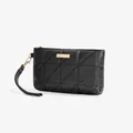 Mini bolso cuadrado negro con costuras triangulares y correa con placa de metal dorado - Negro