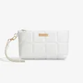 Mini bolso acolchado blanco para mujer con cremallera dorada y correa de mano - Blanco