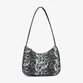 Borsa a mezzaluna chic leopardata grigia con tracolla in pelle e cerniera dorata - Nero