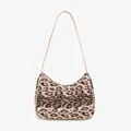 Borsa hobo a mezzaluna leopardata con bordo beige e sottile tracolla singola - Cachi