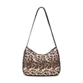 Borsa hobo a mezzaluna leopardata alla moda con tracolla nera e dettaglio zip dorata - Marrone