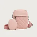 Rosa gesteppte Umhängetasche für Damen mit passender kleiner Tasche und verstellbarem Gurt - Rosa