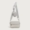 Light grey quilted crossbody bag set with wide shoulder strap and coin purse - Gray