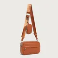 Brown quilted crossbody bag with matching round coin purse and wide nylon strap - Brown