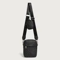 Crossbody camera bag set in black with geometric print and small round coin purse - Black