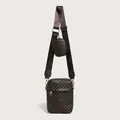 Dark brown circle camera bag set with patterned crossbody strap and small coin pouch - Dark Brown