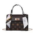 Brown vintage monogram Kelly bag with silk scarf handle and golden chain strap - Coffee