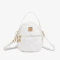 Mini white quilted backpack for women in premium PU leather with gold hardware - White