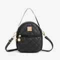 Black quilted mini backpack with gold hardware and embroidery in a stylish compact design - Black