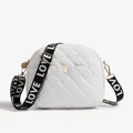 White quilted crossbody bag with golden hardware and LOVE letter wide woven strap - White