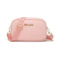 Pink chevron quilted crossbody mini phone bag with wide adjustable fabric shoulder strap - Wave Style / Pink