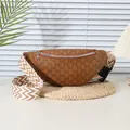 Brown monogram crossbody chest bag with vintage pattern and wide woven strap - Brown