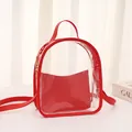 Mini zaino trasparente in PVC con finiture in pelle rossa e spalline regolabili - Rosso