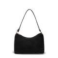 Bolso de hombro de pana negra para mujer con detalles dorados y cremallera - Negro