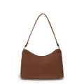 Bolso de hombro de pana marrón oscuro para mujer con tejido de textura y cremallera - Marrón