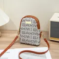 Beige and brown SAKMI letter print crossbody phone bag with double zipper and gold hardware - Gray