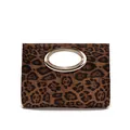 Borsa trendy con stampa leopardata e manico ovale in metallo dorato lucido da donna - Stile Leopardato / Marrone