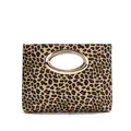 Borsa a spalla leopardata alla moda con design squadrato e manico in metallo dorato - Stile Leopardato Scuro / Giallo chiaro