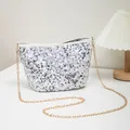 Silver sequin bucket bag for women with gold chain strap and shimmering party finish - White