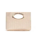 Borsa a mano minimalista in paglia beige con grande manico in metallo dorato per la spiaggia - Stile Intrecciato Bianco Sporco / Kaki