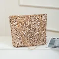 Sparkling champagne gold sequin tote bag with elegant golden chain shoulder straps - Gold