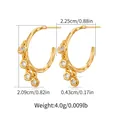 18K gold plated C-shaped earrings with white zircons and dimensions display - C Shape Five Zirconia Earrings (KE1525) / 18K Gold