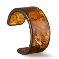 Macro detail of tortoiseshell acrylic cuff bangle with amber resin texture and open design - Amber C-shaped Open Style (AB0001)