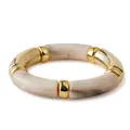 Bohemian stretch bracelet with beige marble acrylic beads and polished gold metal spacers - Marble Texture Style (AB0009-1) / Off White