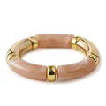 Pink marbled resin and gold metal tube beaded stretch bracelet in bohemian style - Marble Texture Style (AB0009-2) / Sunstone