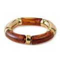 Bohemian acrylic amber and gold bamboo stretch bracelet with marble texture - Marble Texture Style (AB0009-4) / Amber