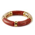 Bohemian stretch bracelet with reddish-brown resin beads and gold metallic spacers - Amber Texture Style (AB0009-5) / Red Brown