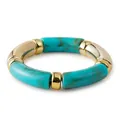 Bohemian elastic bracelet with turquoise marble acrylic tubes and golden metallic beads - Brown Marble Texture Style (AB0009-7) / Turquoise Green
