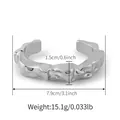 Bohemian zilveren open armband met gehamerd ontwerp en getoonde afmetingen erop - Zilver Lavatextuur Stijl (AB0021-2)